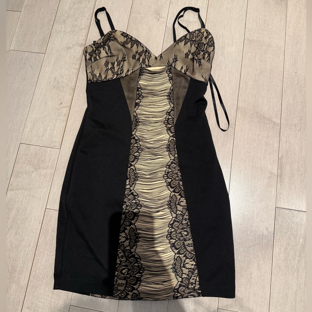Bebe Black and Beige Lace Dress